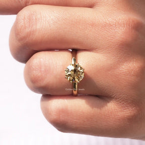 Close-Up View of Old European Round Cut Solitaire Ring In Yellow Gold