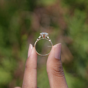 Back view of Old European Round Moissanite ring in secure setting 