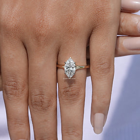 View of Marquise Cut Lab Diamond Engagement Ring In Yellow Gold