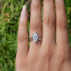View of Marquise Cut Moissanite Solitaire Chevron Ring   