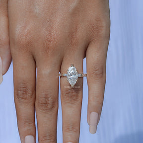  Marquise And Baguette Cut Moissanite Solitaire Accent Ring 