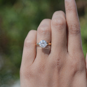 In front finger View Of Round Moissanite Solitaire Ring