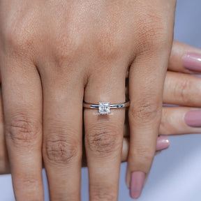 Close view of Princess Cut Moissanite Solitaire Ring