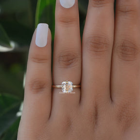 View of Colorless Asscher Moissanite Engagement Ring In Yellow Gold