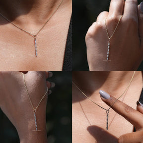 Front back side and close view of baguette moissanite pendant
