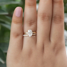 View of Oval Cut Moissanite Hidden Halo Bridal Ring In Finger