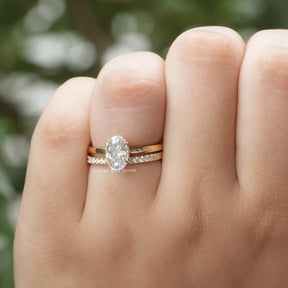 View of Oval Cut Moissanite Hidden Halo Bridal Ring In Yellow Gold