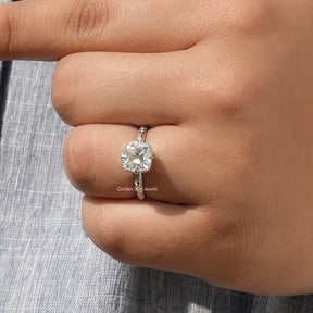 Peruzzi Cut Moissanite White Gold Ring In finger