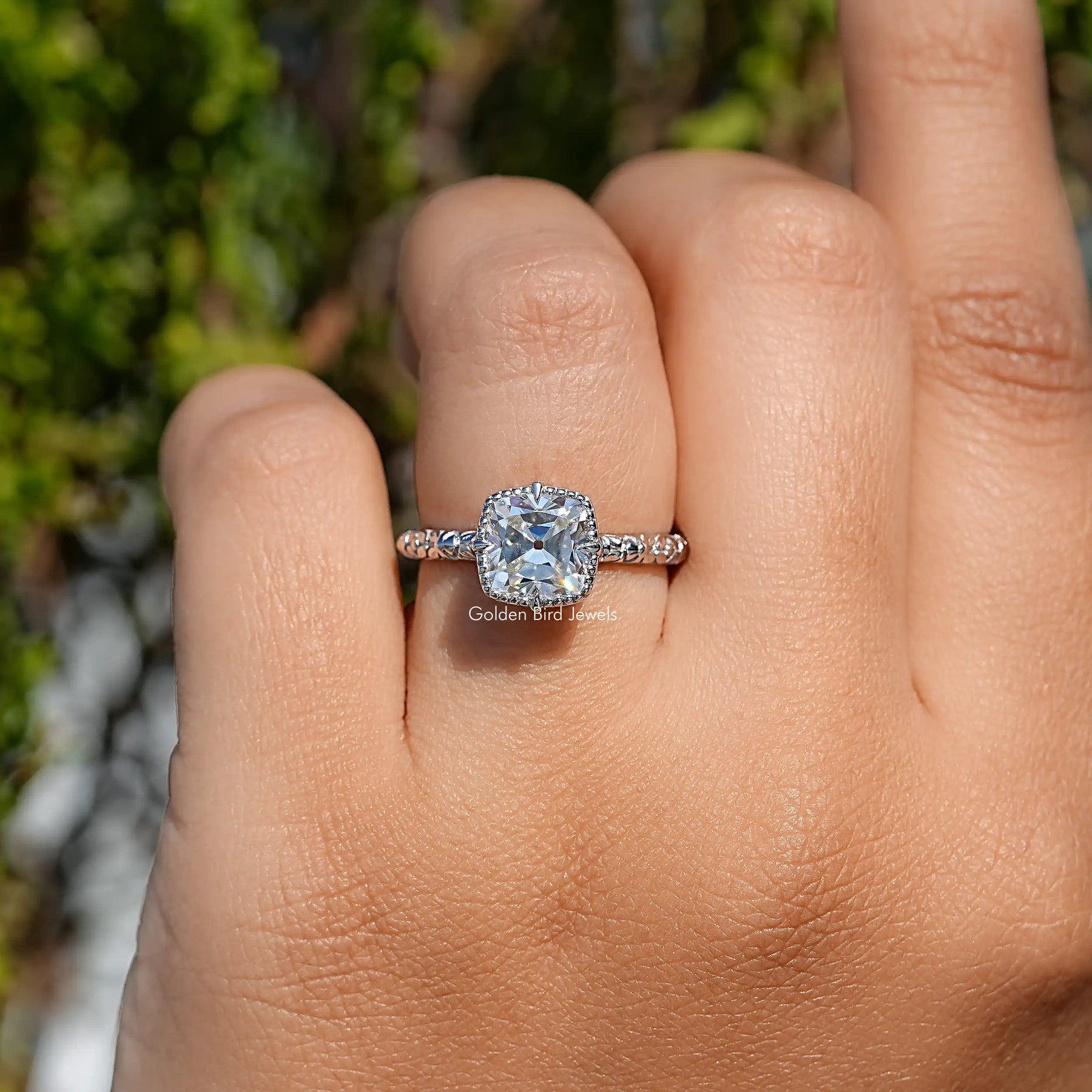 Peruzzi Cut Moissanite Solitaire Ring