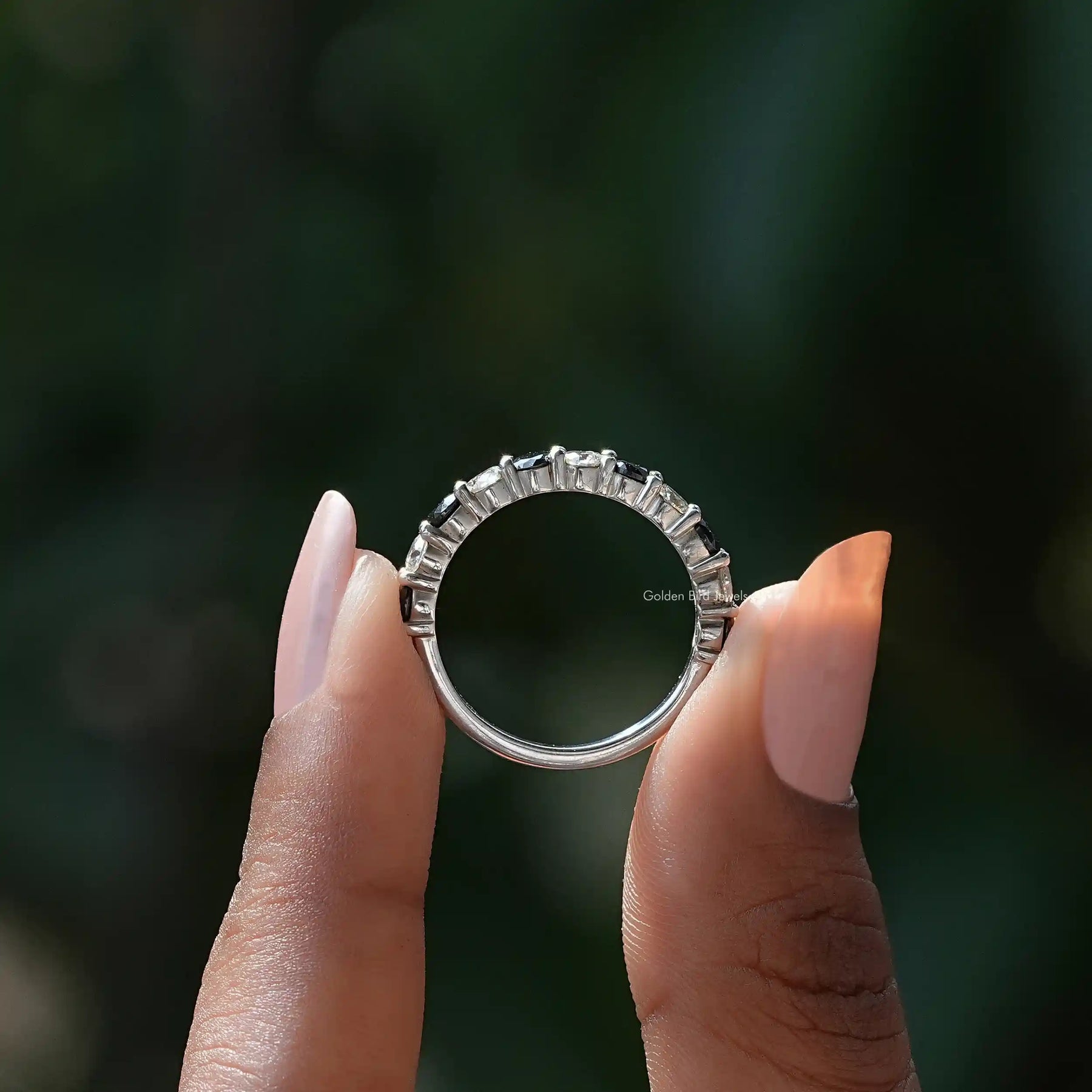 [Colorless Round Cut Half Eternity Band]-[Golden Bird Jewels]