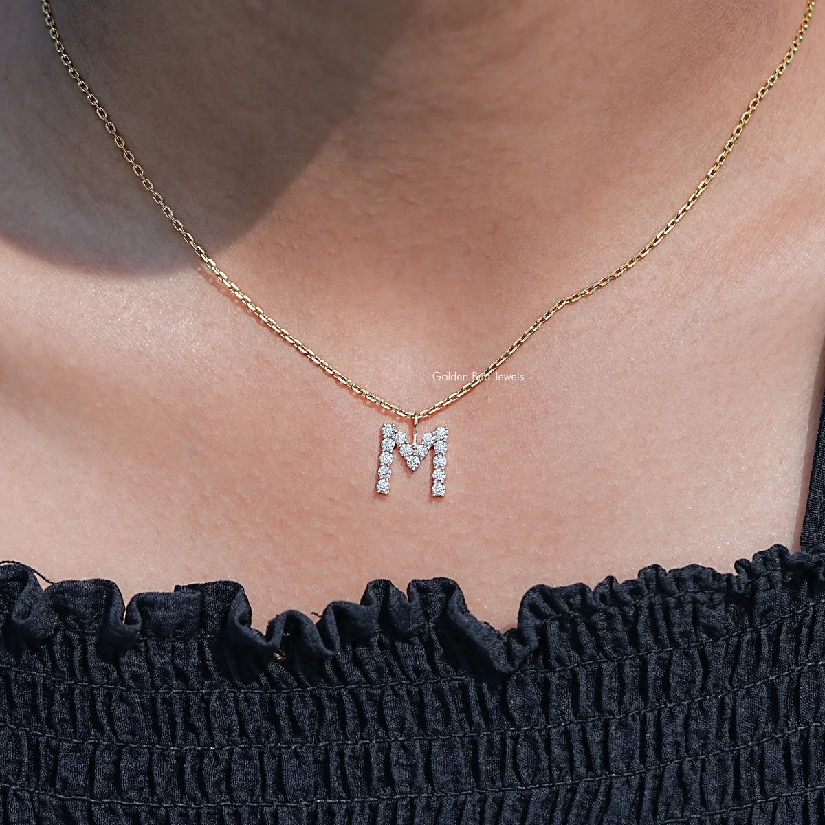 Colorless Round Moissanite M Letter Pendant