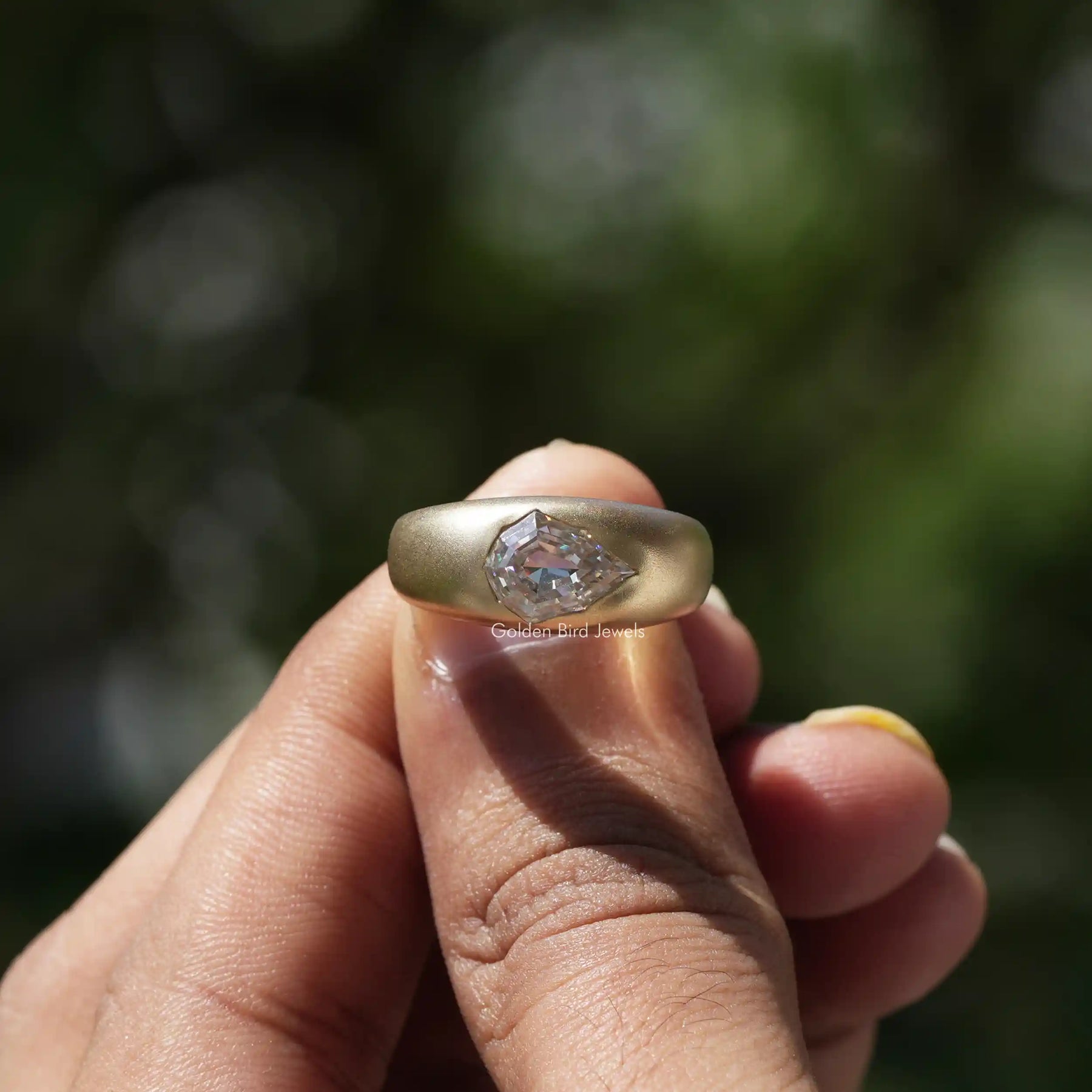 Colorless Step Cut Pear Vintage Moissanite Men's Ring