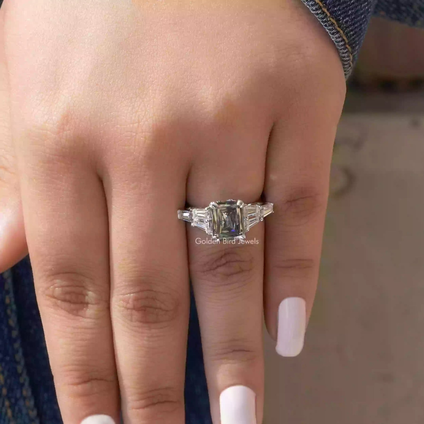 Moissanite Criss Cut Engagement Ring In White Gold