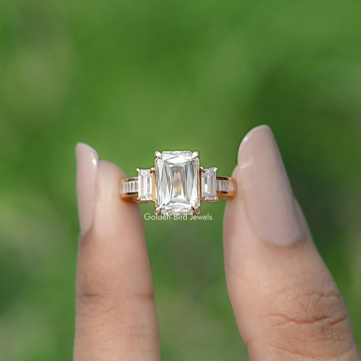 Criss Cut Moissanite Three Stone Ring