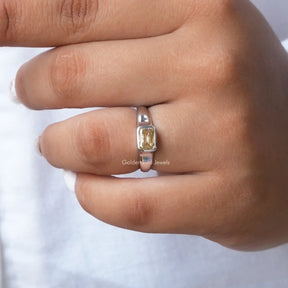 Bezel Set Criss Cut Moissanite Ring In White Gold