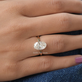 View of Oval Cut Moissanite Solitaire Hidden Halo Ring In Finger
