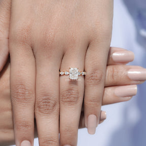Crushed Ice Radiant Cut Hidden Halo Moissanite Ring