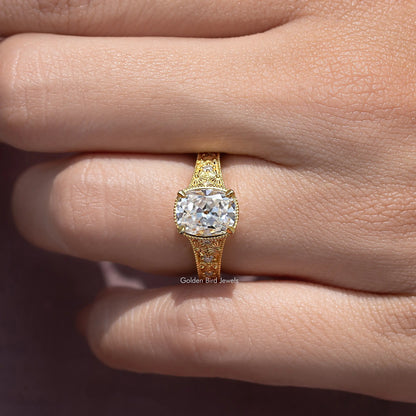 Old Mine Cushion Cut Moissanite Diamond Accent Ring
