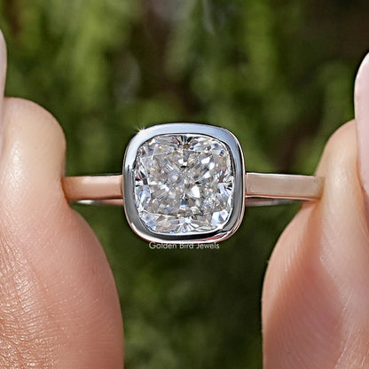 Cushion Moissanite Diamond Bezel Set Promise Ring