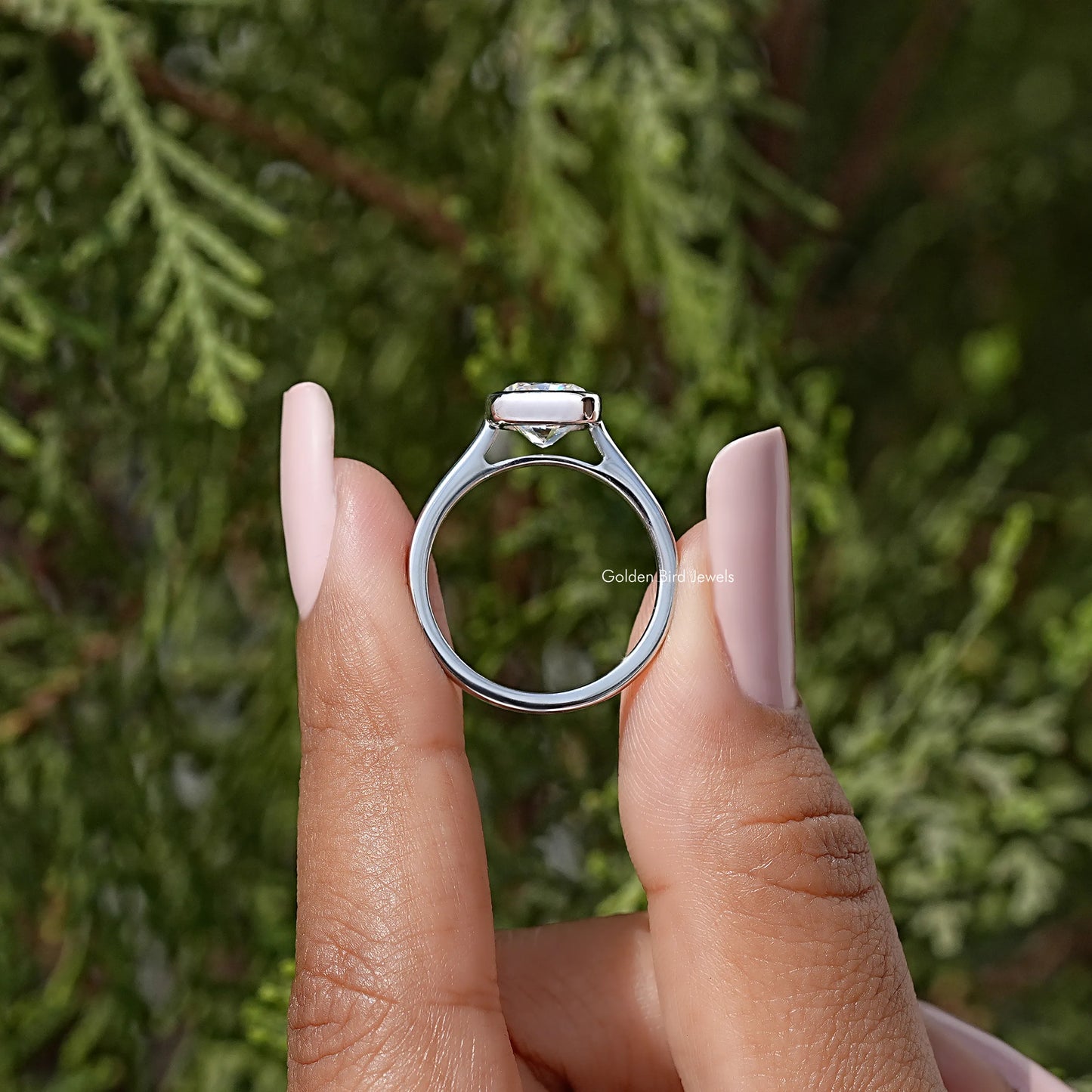 Cushion Moissanite Diamond Bezel Set Promise Ring