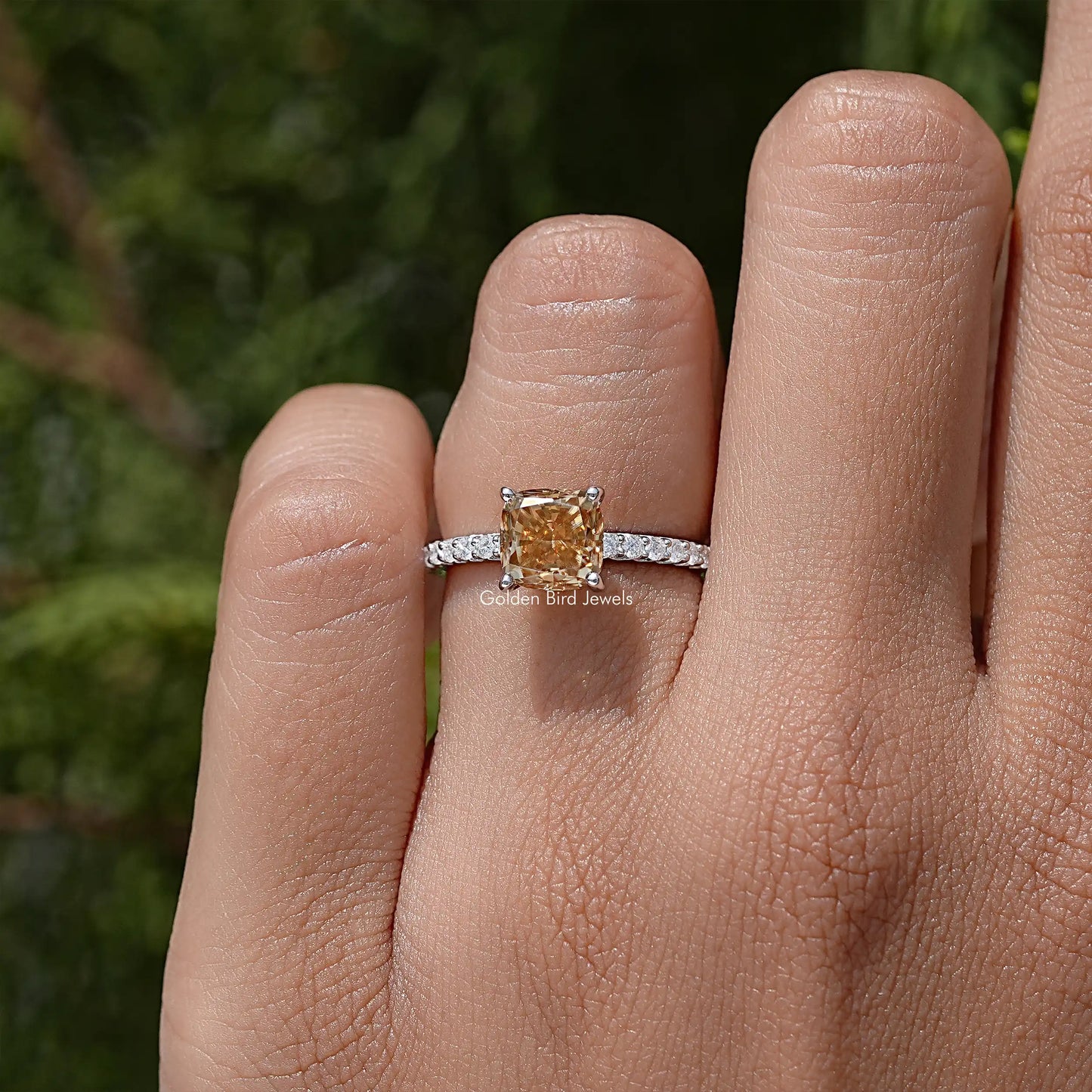 Cushion Cut Moissanite Gemstone Engagement Accent Ring