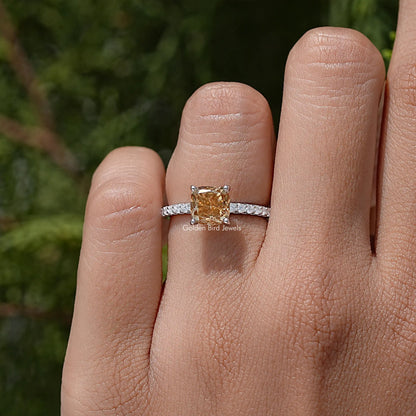 Cushion Cut Moissanite Gemstone Engagement Accent Ring