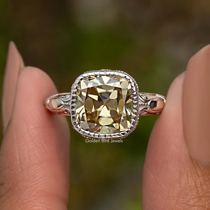 Old Mine Cushion Cut Moissanite Solitaire Ring