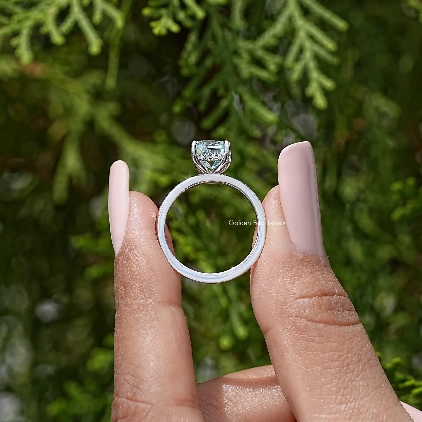 Cushion Moissanite Gemstone Hidden Halo Ring