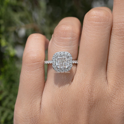 Cushion Cut Moissanite Diamond Halo Accent Ring