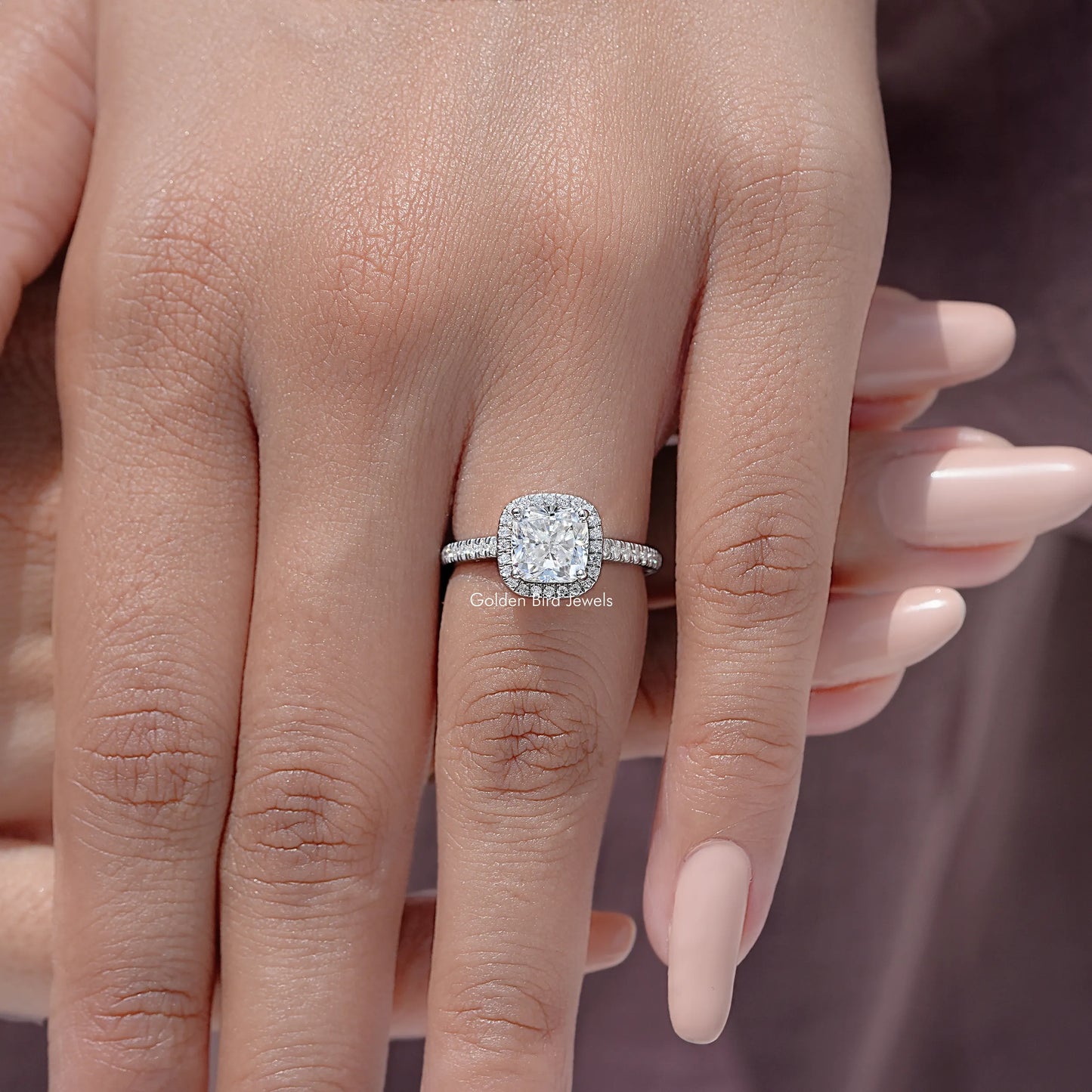 Cushion Cut Diamond Moissanite Accent Ring