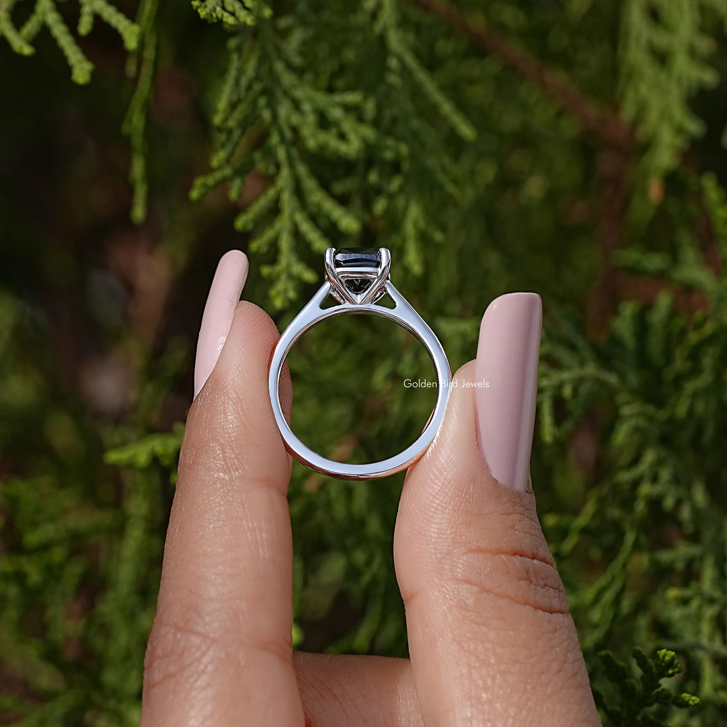 Black Cushion Moissanite Gemstone Solitaire Ring