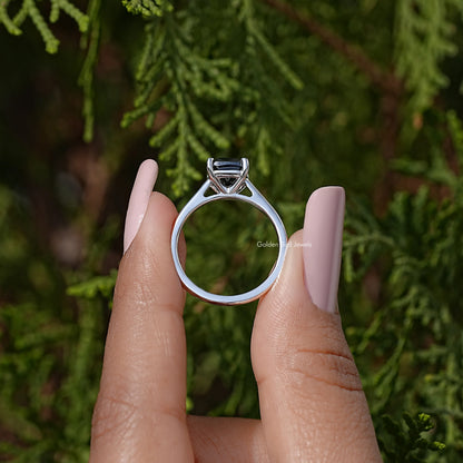 Black Cushion Moissanite Gemstone Solitaire Ring