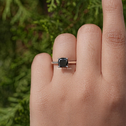 Black Cushion Moissanite Gemstone Solitaire Ring