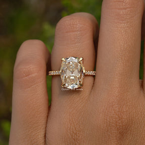 Cushion Cut Hidden Halo Moissanite Engagement Ring