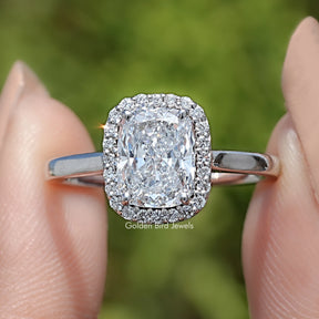 Elongated Cushion Cut Lab Diamond Halo Ring