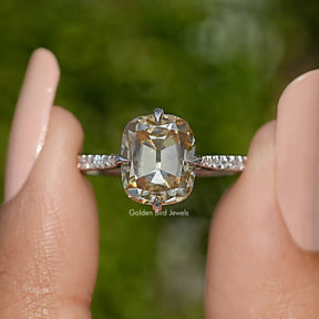 Old Mine Cushion Cut Moissanite Accent Stone Ring