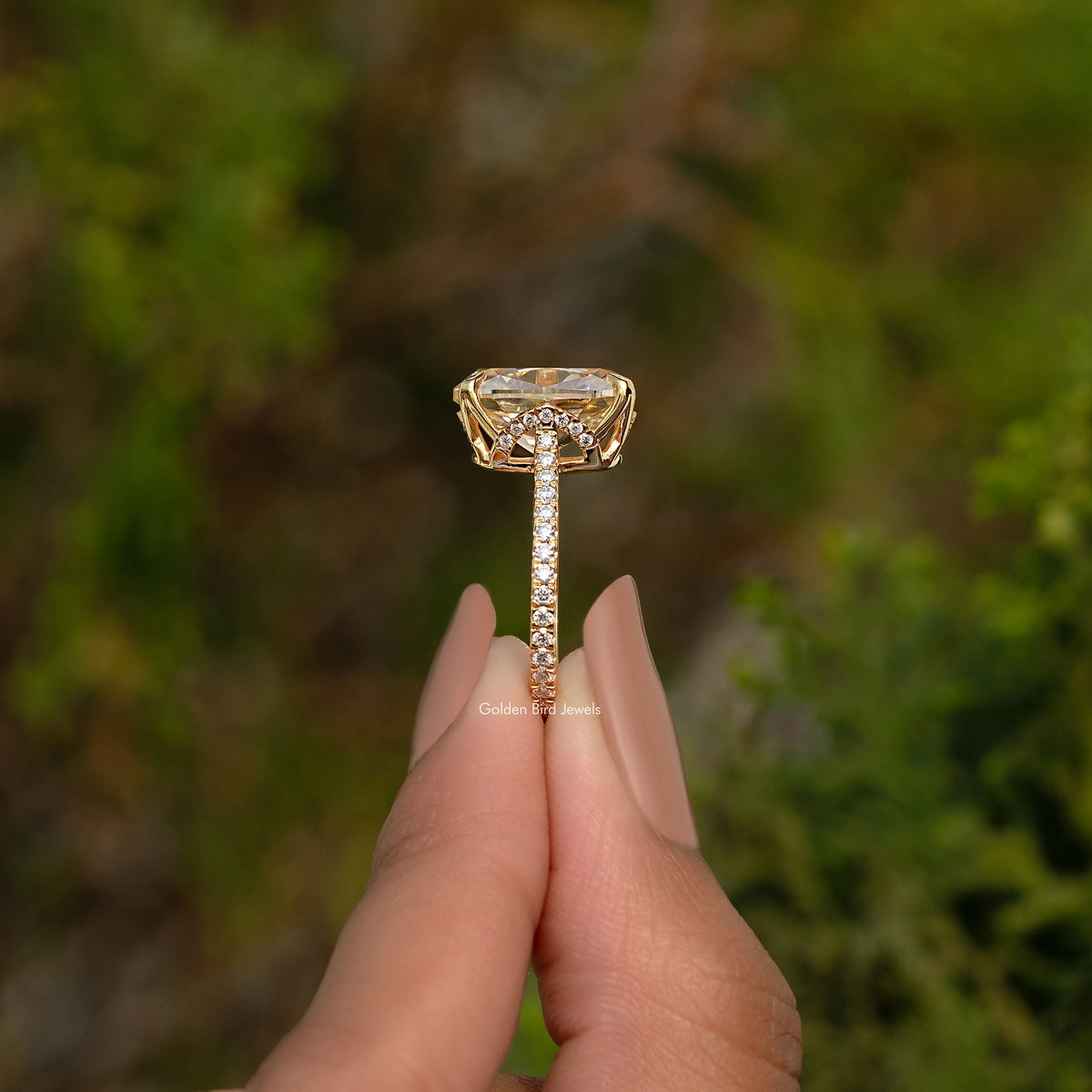 Cushion Cut Hidden Halo Moissanite Engagement Ring