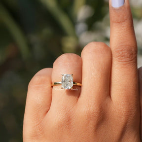 View of Cushion Cut Moissanite Engagement Ring In finger