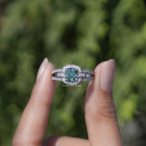 Cushion Cut Moissanite Halo Engagement Ring
