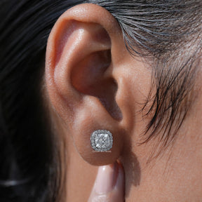 [White Gold Cushion Cut Earrings]-[Golden Bird Jewels]