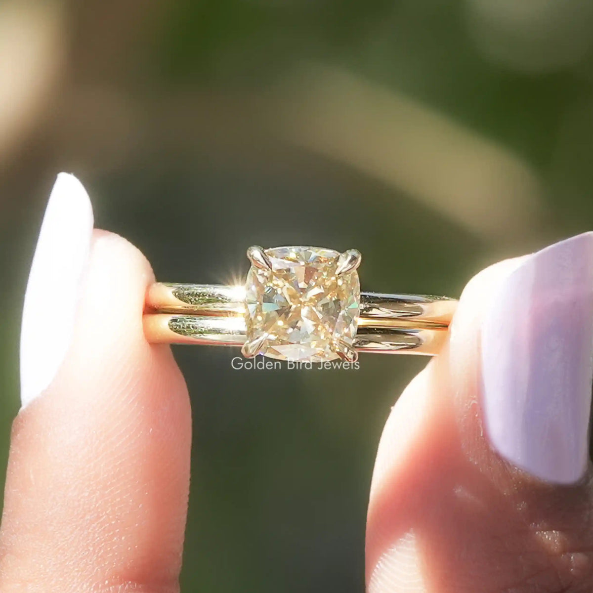 Front view of cushion cut  moissanite ring