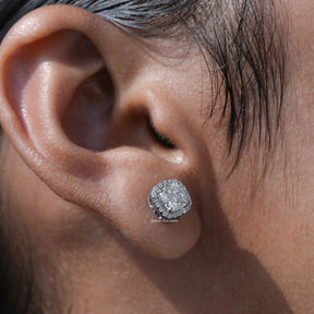 Side view of cushion cut solitaire earrings 