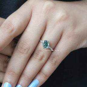 Front View of Cushion Cut Moissanite Ring In Finger