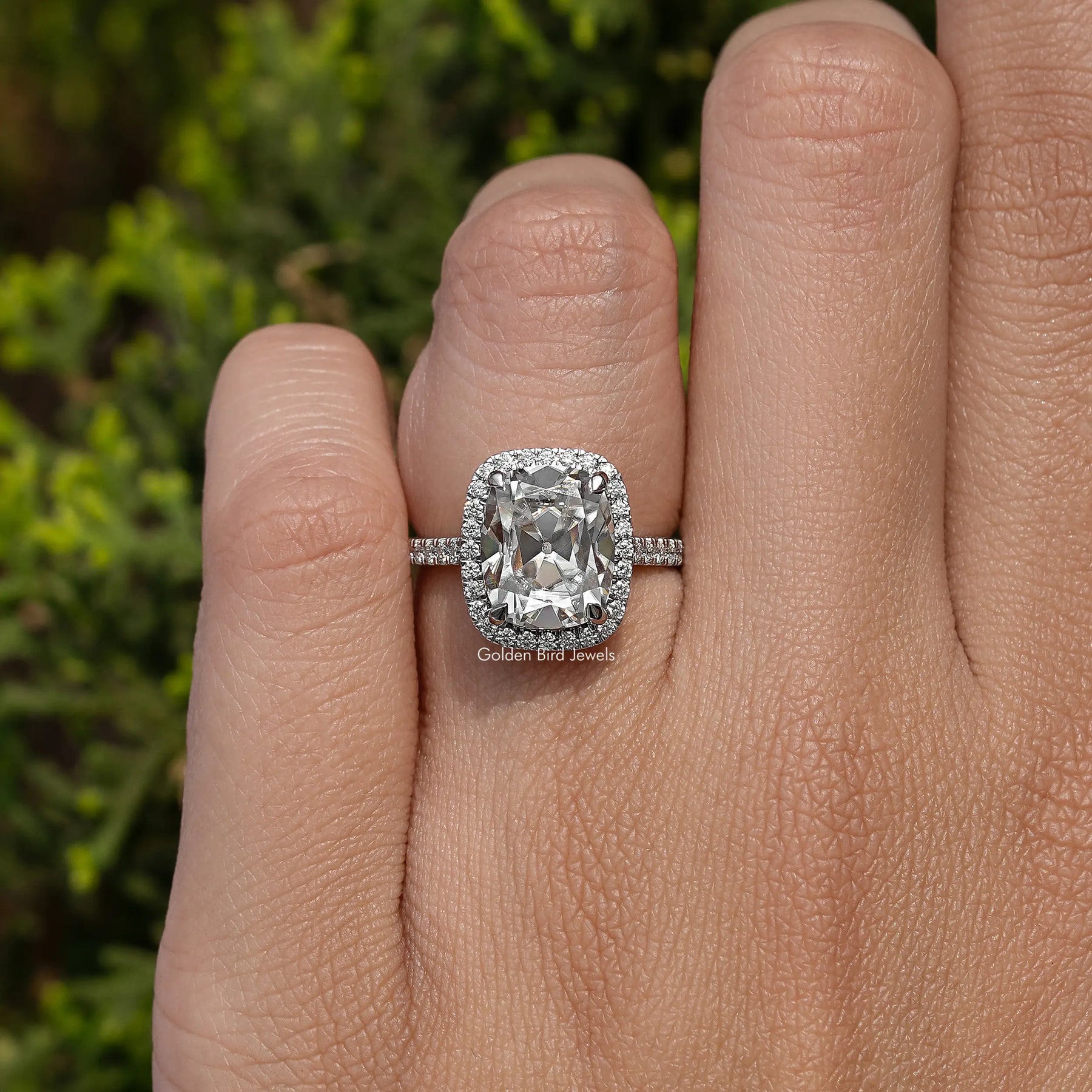 Old Mine Cushion Halo Moissanite Engagement Ring