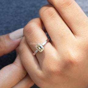 View of Cushion Cut Moissanite Engagement Ring In finger