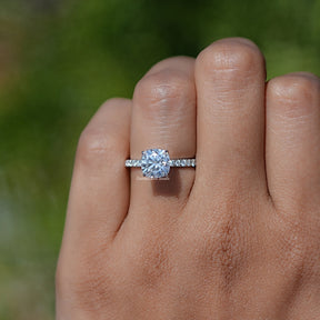 Close view of Cushion Cut Moissanite Solitaire Ring