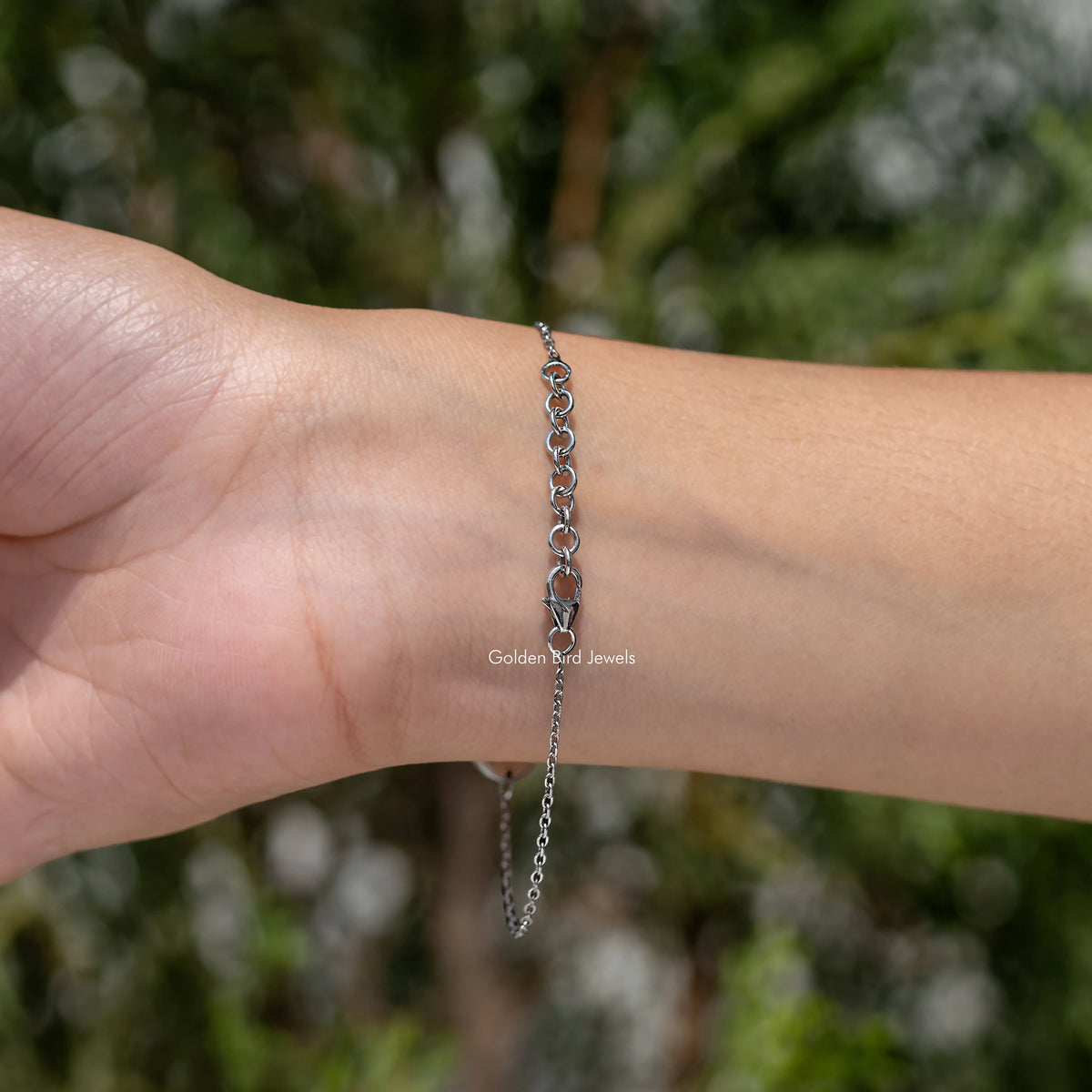 Sterling silver chain bracelet with letter A and blue round gemstone charm