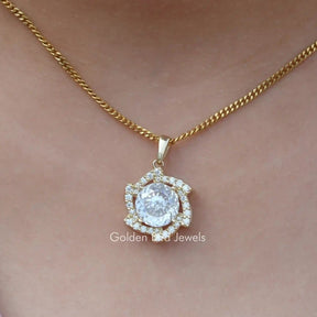 Portuguese Cut Moissanite Halo Marriage Pendant For Her