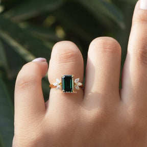Marquise And Emerald Moissanite Ring In White Gold