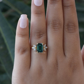 Detailed View Of Dark Green Emerald Cut Moissanite Ring